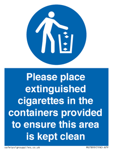 Please place extinguished cigarettes in the containers provided to ensure this area is kept clean
